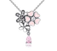 JZWCHQ 100% Genuine 925 Sterling Silver Poetic Daisy Cherry Blossom Pendant Necklaces With Pink For Women Jewelry Girlfriend Gift