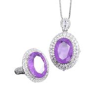 JZWCHQ 13 * 18mm oval pink quartz amethyst pendant necklace rings gemstone wedding jewelry sets for women