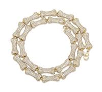 JZWCHQ 14K Gold Over 925 Silver Bone Design Jewelry, Micro-Inlaid Mossanite Pink Crystal Necklace, Modern Elegance with a Touch of Playfulness,Gifts for Dad