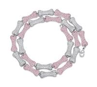 JZWCHQ 14K Gold Over 925 Silver Bone Design Jewelry, Micro-Inlaid Mossanite Pink Crystal Necklace, Modern Elegance with a Touch of Playfulness,Gifts for Dad