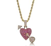 JZWCHQ 14K Gold Over S925 Cupid's Arrow Through Heart Pendant, Ruby & Moissanite Necklace, A Heartfelt Present for Anniversaries or Romantic Milestones,Fathers Day for Dad