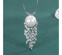 JZWCHQ 14mm Black White Gold Big Pearl Pendant Necklace for Women High Carbon Diamonds Jewelry