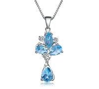 JZWCHQ 3.34Ct Natural Blue Topaz Gemstone Pendant 925 Sterling Silver Necklace for Women Wedding Jewelry