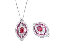 JZWCHQ 8 * 10mm ruby gemstone pendant necklace rings for women high carbon diamond wedding jewelry sets gifts