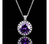 JZWCHQ 8 Colors Round Gemstones Solid Silver Necklace With Chain For Women Lady Anniversary Jewelry