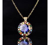 JZWCHQ 8 Colors Round Gemstones Solid Silver Necklace With Chain For Women Lady Anniversary Jewelry