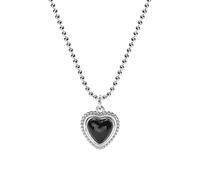 JZWCHQ 925 Black Agate Heart Charms Beads Necklace for Women
