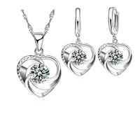 JZWCHQ 925 necklace earrings set long chain sweet style love heart shape for women lady wife