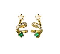 JZWCHQ 925 Rotating Spiral Christmas Tree Stud Earrings Green Zircon Star Small Earrings Christmas Party Ornaments High-end earrings