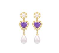 JZWCHQ 925 Silver Earrings, Sparkly Heart Amethyst Dangle Earrings for Women, White Pearl Drop Earrings, Luxury Gold Stud Drop Earrings, Jewelry Gift for Valentine'S Day