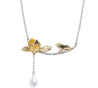 JZWCHQ 925 Silver Frog Necklace Women's National Style Pearl Lotus Leaf Pendant Temperament Gentle Jewelry
