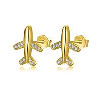 JZWCHQ 925 Solid Real Sterling Sweet Plane Stud Earrings Gift For Women Lady Jewelry