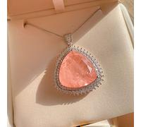 JZWCHQ 925 sterling silver 23 * 23mm Emerald Pink Quartz Gemstone Pendant Necklace Jewelry for Women