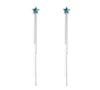 JZWCHQ 925 Sterling Silver Blue Crystal Stars Dangle Earring, Silver Long Chain Tassel Drop Earrings, Dainty Stud Dangling Earrings, Jewelry for Women Girls