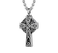 JZWCHQ 925 Sterling Silver Celtic Cross Necklace for Funeral Cremation Men Women Keepsake Celtic Cross Pendant - Celtic Cross Necklace for Men Irish
