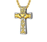 JZWCHQ 925 Sterling Silver Celtic Cross Necklace for Funeral Cremation Men Women Keepsake Celtic Cross Pendant - Celtic Cross Necklace for Men Irish