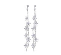 JZWCHQ 925 Sterling Silver Crystal Flower Dangle Earring, Silver Long Tassel Drop Earrings, Luxury Stud Dangling Earrings, Jewelry for Women Birthday Gift