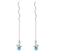 JZWCHQ 925 Sterling Silver Crystal Star Moon Dangle Earring, Silver Twist Spiral Tassel Drop Earrings, Pull Through Thread Dangling Earrings, Jewelry for Women