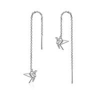 JZWCHQ 925 Sterling Silver Cubic Zirconia Paper Crane Origami Dangle Earring, Silver Long Chain Ear Line Drop Earrings, Thread Dangling Earrings for women