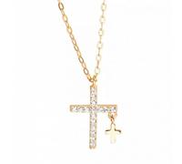 JZWCHQ 925 Sterling Silver Diamond Double Cross Pendants Necklace Choker Necklace Women Gift Silver Jewelry