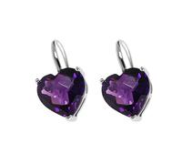 JZWCHQ 925 Sterling Silver Earrings, Heart Amethyst Drop Earrings for Women, Natural Crystal Dangly Earrings, Luxury Silver Hook Drop Earrings, Gift for Valentine'S Day