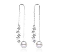 JZWCHQ 925 Sterling Silver Long Chain Pearl Dangle Earring, Star Tassel Drop Earrings, Elegant Thread Dangling Earrings, Jewelry For Women Wedding Party