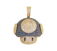 JZWCHQ 925 Sterling Silver Mushroom Necklace For Women And Men, Mushroom Head Shape Pendant Bling Cubic Zirconia Men's Hip Hop Rock Jewelry Necklace, Mushroom Choker