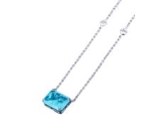 JZWCHQ 925 Sterling Silver Necklaces For Women With 12 * 16mm Rectangle Colors Gemstones Wedding Silver Jewelry Gifts