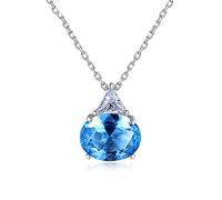 JZWCHQ 925 Sterling Silver Oval Blue Topaz Pendant Necklaces Women Anniversay Fine Jewelry Christmas Gift