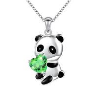 JZWCHQ 925 Sterling Silver Panda Necklace for Women and Girls, Lovely Panda Necklace with Colourful Heart, Panda Jewellery, Red Panda Necklace for Girls, Panda Locket, Panda Coin Pendant