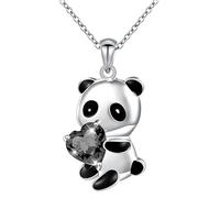 JZWCHQ 925 Sterling Silver Panda Necklace for Women and Girls, Lovely Panda Necklace with Colourful Heart, Panda Jewellery, Red Panda Necklace for Girls, Panda Locket, Panda Coin Pendant