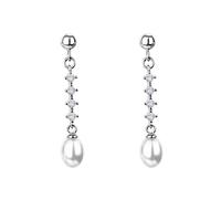 JZWCHQ 925 Sterling Silver Pearl Tassel Drop Earring, Silver Long Chain Crystal Dangle Earrings, Elegant Stud Dangling Earrings for Women Girls Birthday Gift