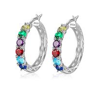 JZWCHQ 925 Sterling Silver Personalized Earrings Round Hoop Earrings With 6 Birthstones Cubic Zircon Gift For Women