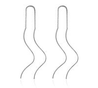 JZWCHQ 925 Sterling Silver Pull Through Dangle Earring, Silver Long Chain Tassel Drop Earrings, Simple Thread Dangling Earrings, Jewelry Gift for Women