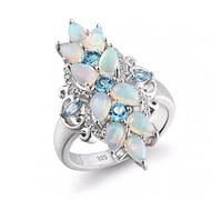 JZWCHQ 925 Sterling Silver Rings for Women Natural Pear Opal Blue Topaz Gem Wedding Ring Colorful Opal Fine Jewelry