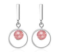 JZWCHQ 925 Sterling Silver Strawberry Crystal Dangle Earring, Silver Hollow Circle Drop Earrings, Elegant stud Dangling Earrings For Women Girls Gift