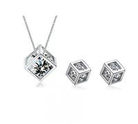 JZWCHQ 925 zirconia cube box earrings geometric choker necklaces jewelry sets for women
