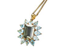 JZWCHQ 9ct Natural Gemstone Green Amethyst Pendant Blue Topaz 925 Sterling Silver Necklace Jewelry for Women