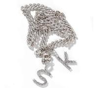 JZWCHQ 9mm Micro Pave Iced Cuban Link With A Row Letter Necklaces Gold Color Luxury Jewelry Fashion