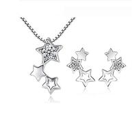 JZWCHQ Accessories 925 Sterling Silver Fine Jewelry Sets Simple Zirconia Star Necklace+earrings Two Piece Set For n Girl Gift