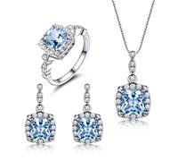 JZWCHQ Accessories Elegant 925 Sterling Silver Jewelry Necklaces Rings Earrings Created Sky Blue Topaz Jewelry Set For n Wedding Gifts