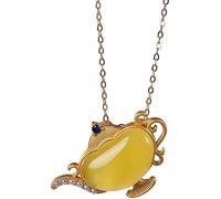 JZWCHQ Accessories Vintage S925 Necklace for Women Gold Plated Natural Honey Wax Pearl Teapot Handmade Classical Jewelry Women's Pendant Necklaces Charm Gift National Old Craft