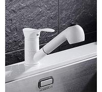JZWCHQ Antique White Quartz Stone Kitchen Faucet Hot and Cold Water Mixer Kitchen Sink Faucet with Pull-Out Spray Head Shampoo Basin Mixer 360Degree Swivel Faucet