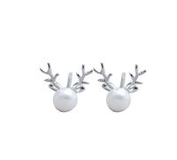 JZWCHQ Antler Earrings, Student S925 Sterling Silver Natural Freshwater Pearl Earrings, Japanese and Korean Art Little Elk Gift Female Pearl(Colour Name:Pearl, Size Name:925 silver)