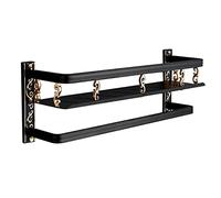 JZWCHQ Bathroom Shelves Floating Shelves Retro Black Bathroom Shelf, Multifunction Wall Mounted Bathroom Shelf Storage with Hand Towel Bar, Aluminum Towel Rack for Bathroom for Bathroom Storage