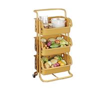 JZWCHQ Bathroom Shelves Kitchen Storage Cabinets Kitchen Rack Movable Trolley Floor Multi-layer Vegetable Basket Storage Home Storage Shelf Kitchen Shelves (Color : Giallo, Size : L)