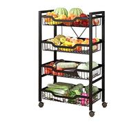 JZWCHQ Bathroom Shelves Kitchen Storage Cabinets Stainless Steel Trolley Kitchen Vegetable Basket Rack Floor-mounted Multi-layer Trolley for Fruit and Vegetable Storage Rack Kitchen Shelves (Color :