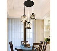JZWCHQ Bedroom Ceiling Light - Black Metal Pendant Lamp - Modern/Retro - Elegant Kitchen, Dining Table Lamp - Crystal (C) (B)