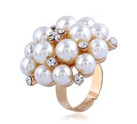JZWCHQ Big Pearl Statement Wedding Ring for Women Girls Vintage Rhinestone Crystal Faux Pearls Ball Flower Adjustable Open Band Wrap Birthday Christmas Cocktail Party Ring Comfort Fit Exaggerated