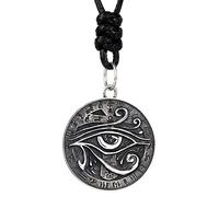 JZWCHQ Black 925 Sterling Silver Egyptian Left Eye of Horus Necklace Round Pendant Engraved Ankh Cross Hieroglyphics for Men Women